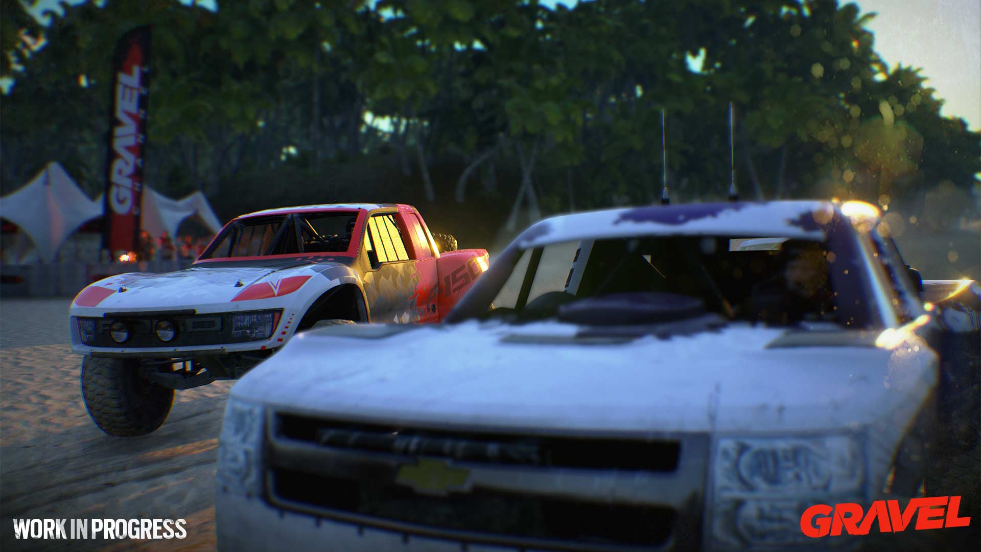 Gravel wip trophy trucks beach close up front